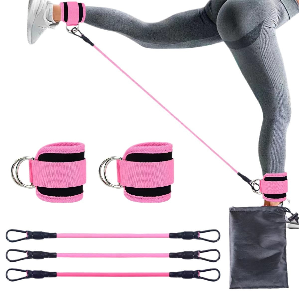 Pink Three Black Buttons Resistance Bands