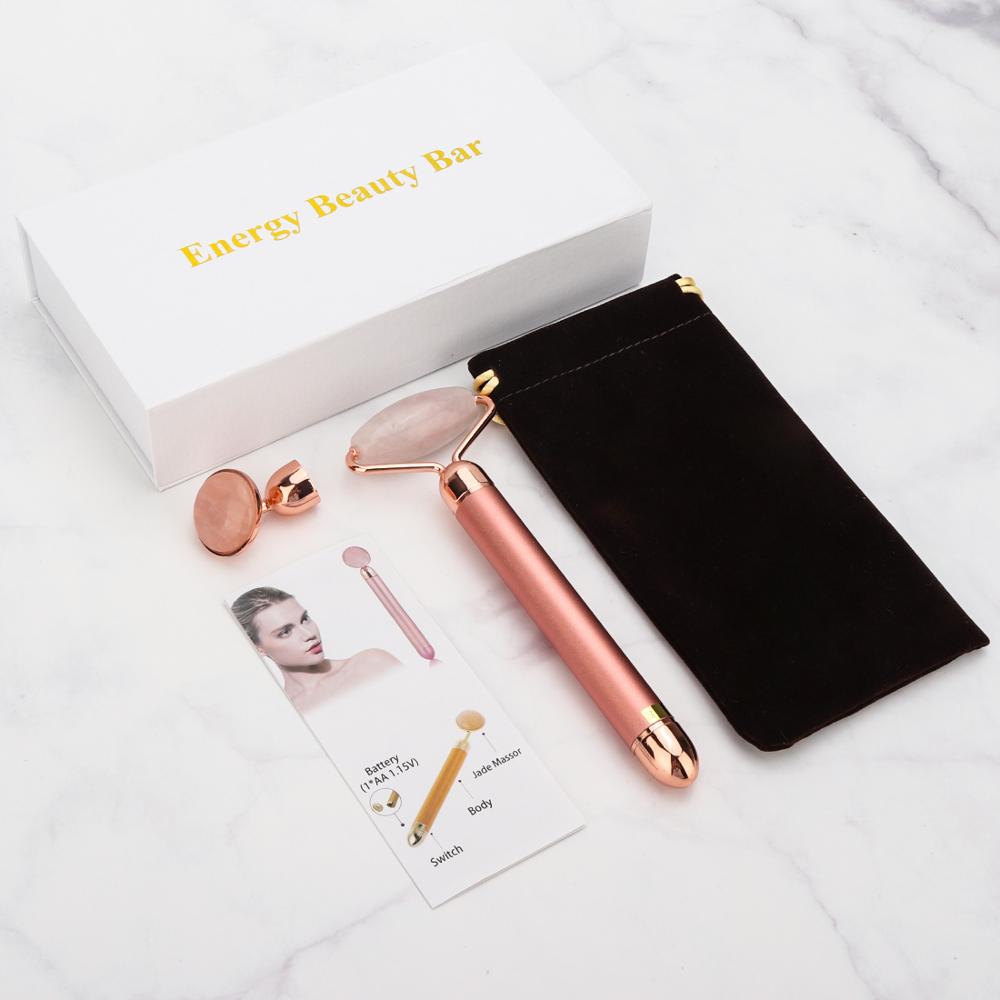 Natural Vibrating Rose Quartz Jade Roller for Face Lifting