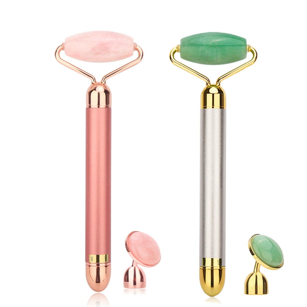 Natural Vibrating Rose Quartz Jade Roller for Face Lifting