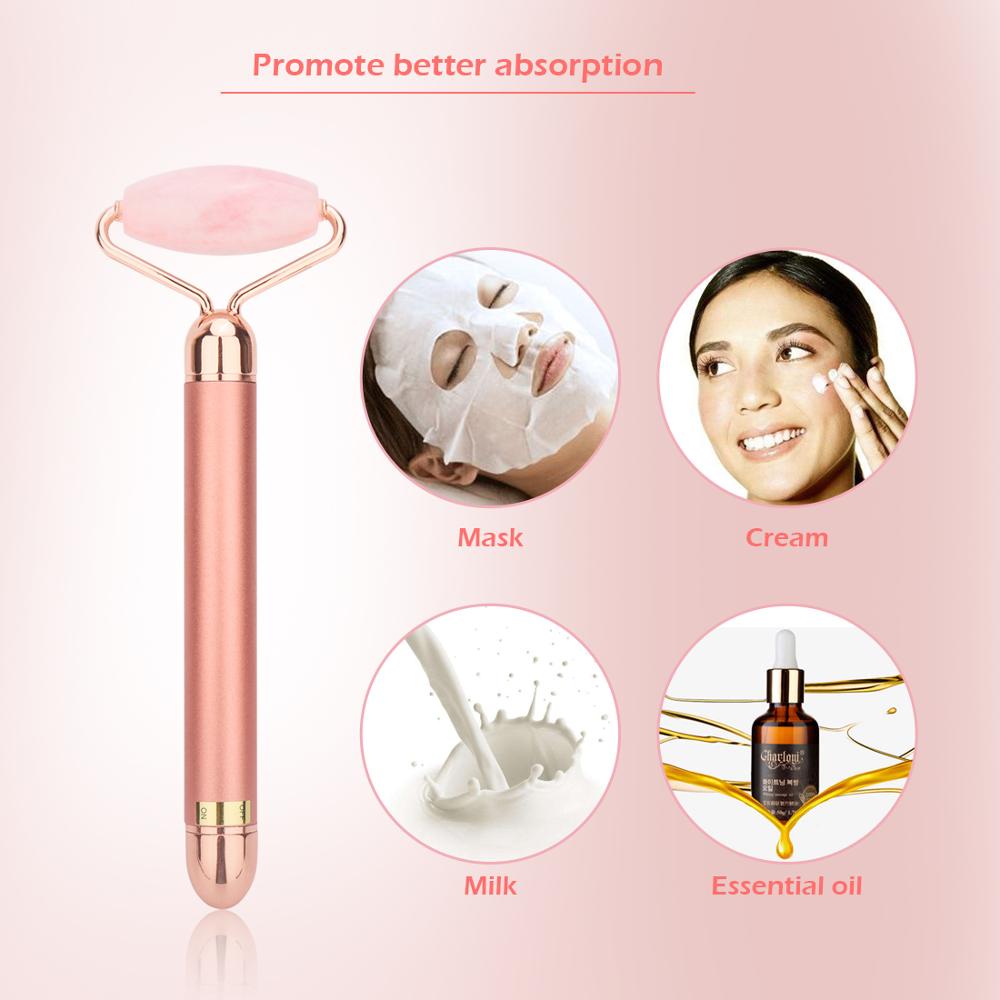 Natural Vibrating Rose Quartz Jade Roller for Face Lifting