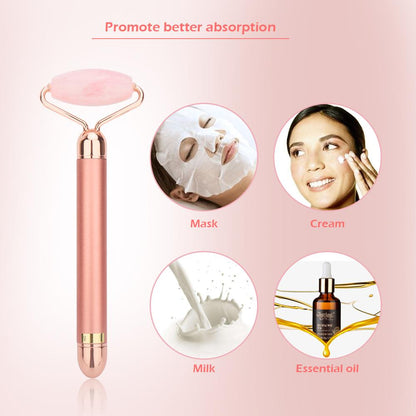 Natural Vibrating Rose Quartz Jade Roller for Face Lifting
