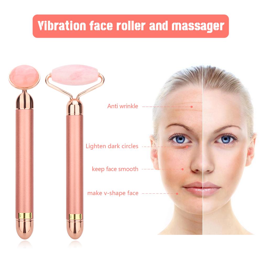 Natural Vibrating Rose Quartz Jade Roller for Face Lifting