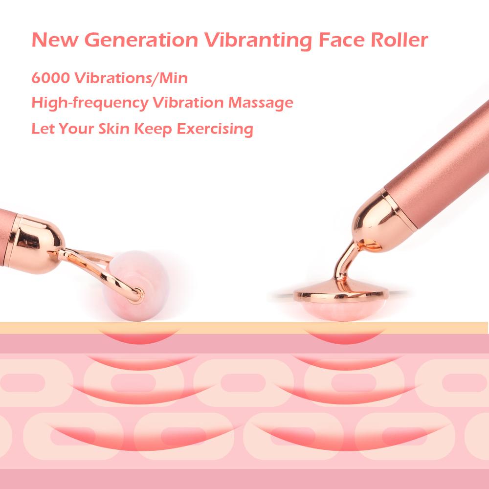 Natural Vibrating Rose Quartz Jade Roller for Face Lifting