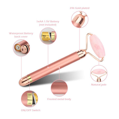 Natural Vibrating Rose Quartz Jade Roller for Face Lifting